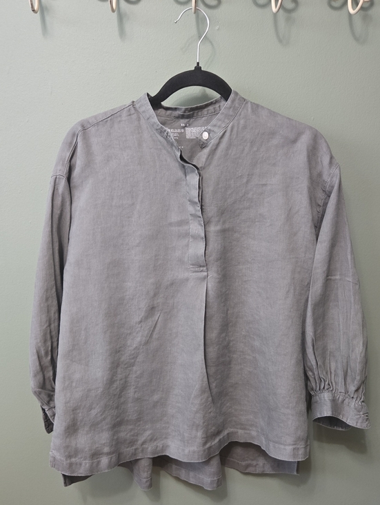 Muji Tops - Muji Gray Linen Band-Collar Button-Down Shirt XS - S